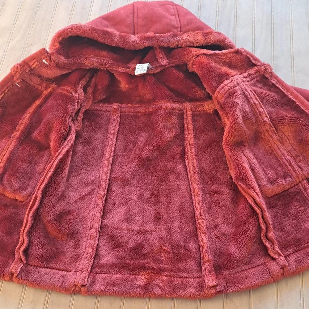 Vintage Baby Gap Red Hooded Faux Shearling Warm Dressy Long Coat 18-24m